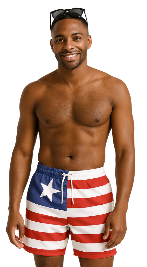 Liberia Patriotic Swim Trunks, Liberia Flag Beach Shorts, Summer Swimwear, July 26 Outfit, Vacation Ready Swimsuits, Pool Party Essentials